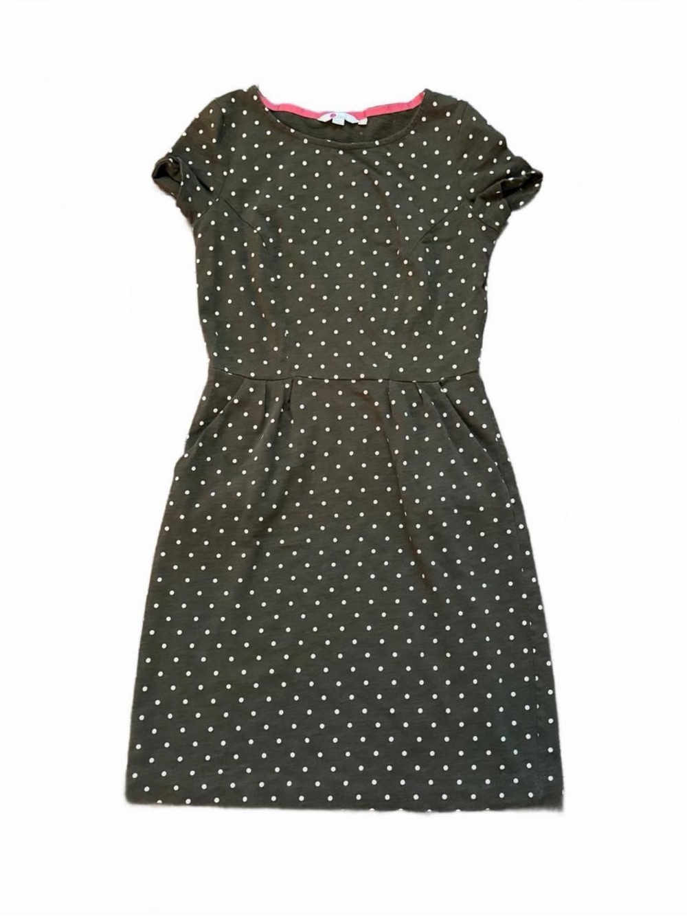 Polka Dot Short Sleeve Fit-and-Flare Dress - olive